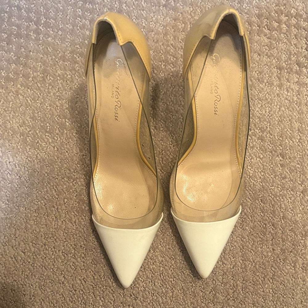 Gianvito Rossi Tan and White Heels - Picture 3 of 6